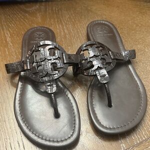 Tory Burch Dark Brown Leather Thong Sandals